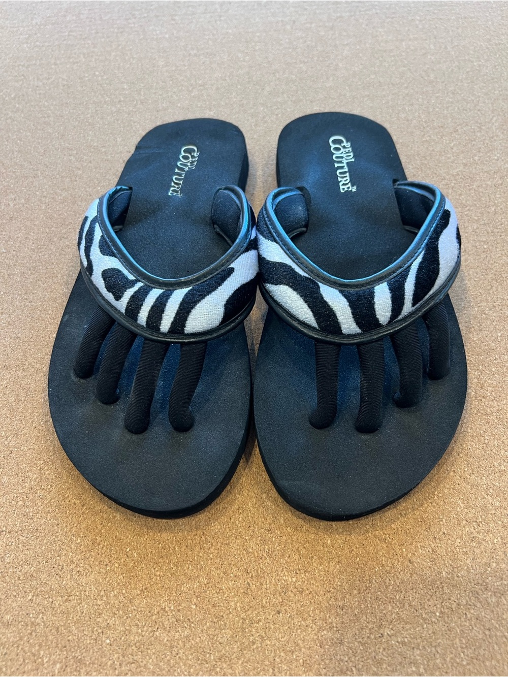 Women’s Black Zebra Pedicure Sandals Size Medium (approx 7)